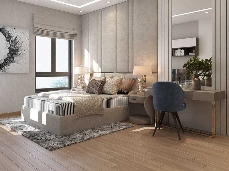 Thiết kế phòng ngủ hiện đại với sàn gỗ màu sáng