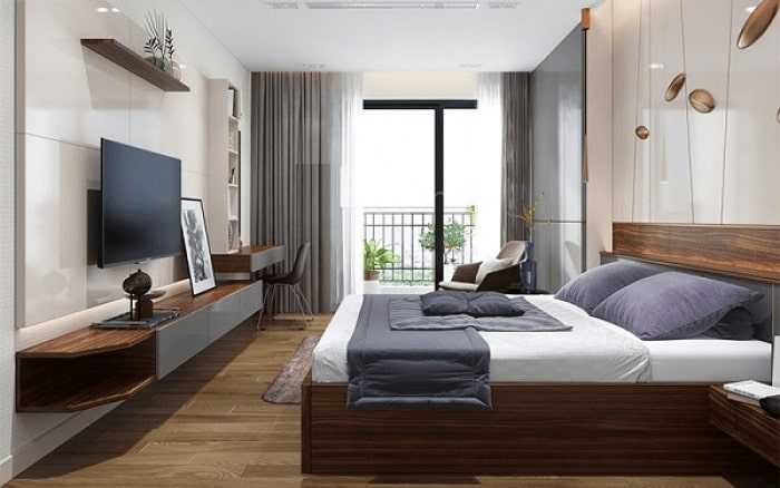 Phòng ngủ lót sàn gỗ đầy tiện nghi
