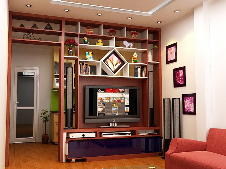Vách ngăn kết hợp kệ tivi tạo không gian nội thất đẹp hơn